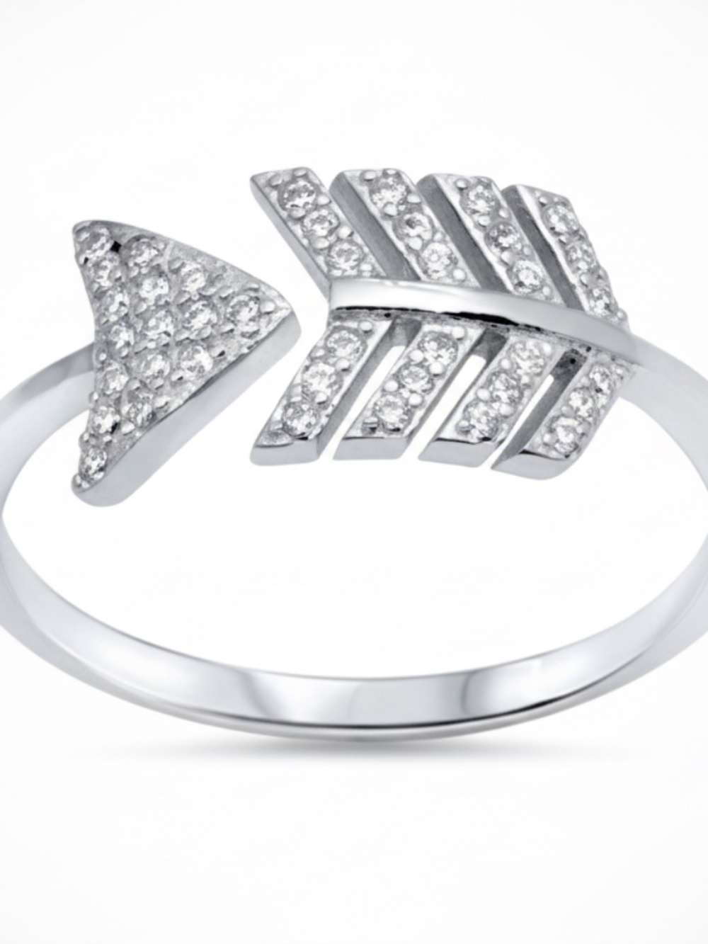 Womens Sterling Silver Zirconia Studded Arrow Ring Size 7